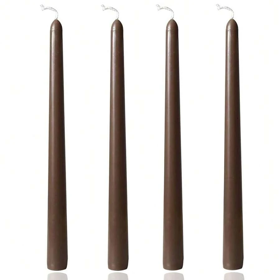 10 Inch Brown Taper Candles,Set Of 4 Tapered Candle, Tall Candlesticks,Conical Stick Candles,Less,For Home Dinner, Party, Wedding, Halloween, Christmas (Brown, 10inch){Inchcolor_nameinch:InchBrowninch,Inchsize_nameinch:Inch10inchinch} - Cokelat - View 1