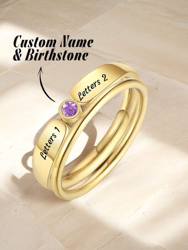 1pc Personalized Birthstone Ring, Dainty Stackable Ring, Birthstone Jewelry Gift, Gold Anniversary Or Birthday Gift, Gift For Mom
