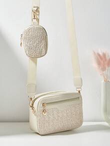 1pc Girls' Mini Wave Pattern Embossed Letter Pouch, Phone Wallet Coin Purse - Braided Apricot - View 7