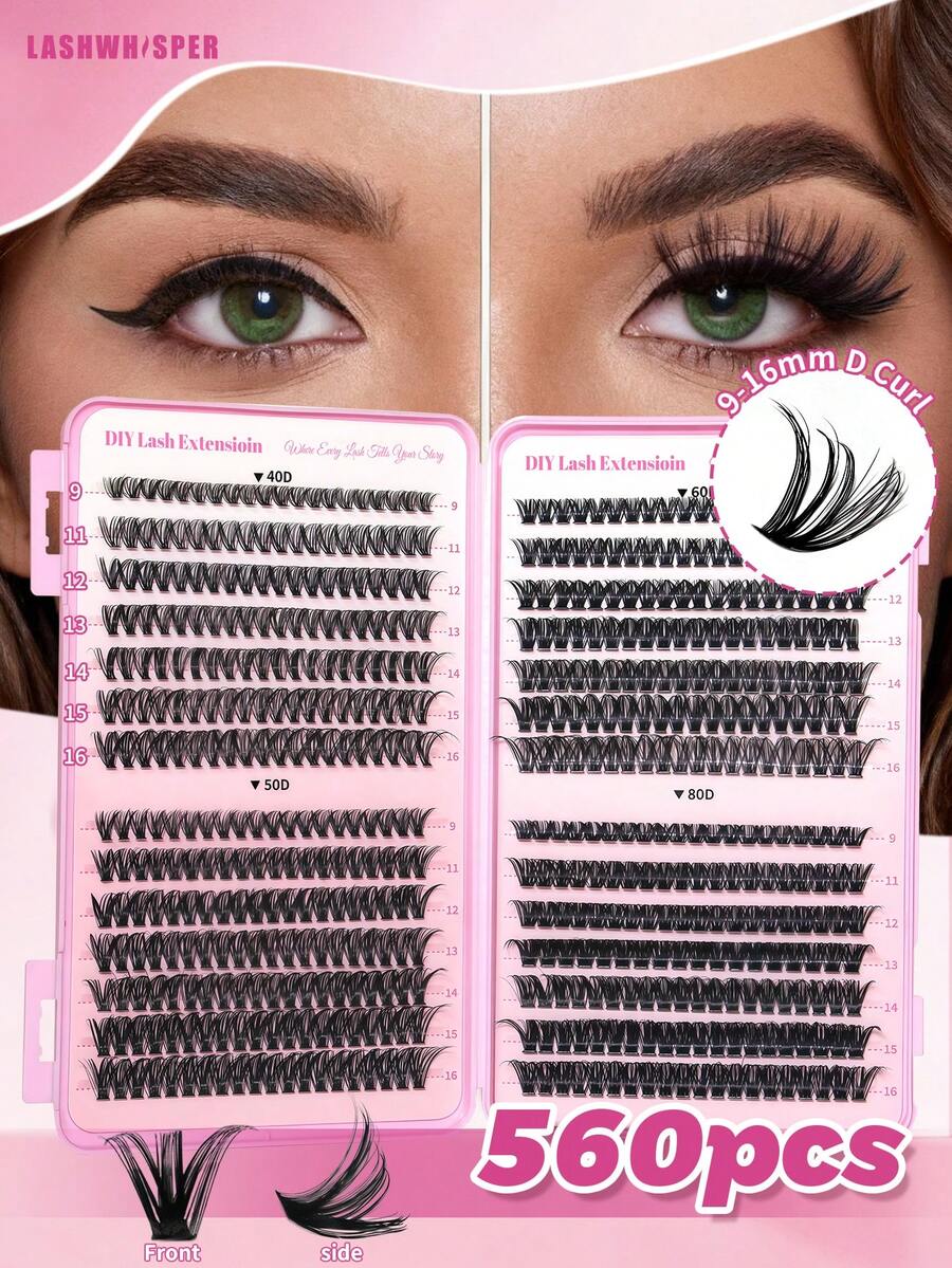 Cluster False Eyelashes, Lightweight & Fluttery False Lashes, DIY Individual Lash Extensions, 560pcs Natural Look, D-Curl 9-16mm, Ultra Soft Lash Stems, Reusable - Pink - View 1