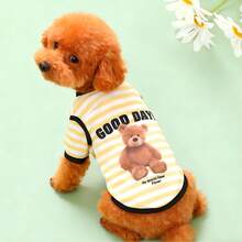 新款卡通熊印花宠物背心，狗狗背心，宠物服装，春夏款 - 黃色 - 查看 3