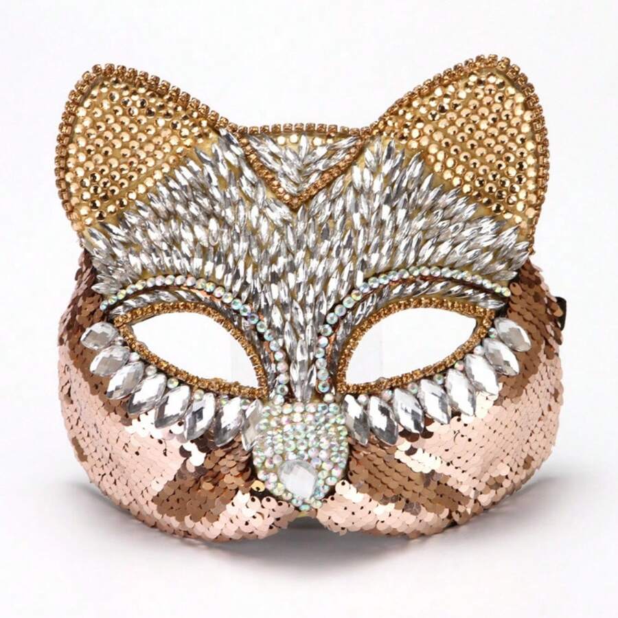 Exquisite high-end diamond-encrusted cat face mask high-end half-face fox cat mask Venice mask