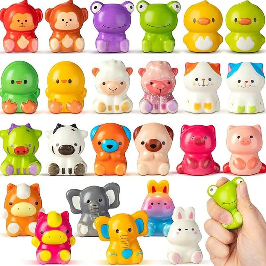 52个慢回弹挤压玩具，可爱动物造型，缓解压力，适合作为儿童礼物填充物、挤压玩具、复活节/生日礼物、嘉年华课堂奖品，款式和颜色多样