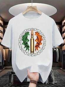 Camiseta de algodón para hombre GILDAN con diseño de bala de nudos celtas - Cuello redondo casual, manga corta, camiseta de verano con patrón geométrico, ajuste regular, negro, perfecta para adultos, camiseta de verano | Camiseta gráfica | Tejido de algodón, camiseta - Blanco - Ver 2