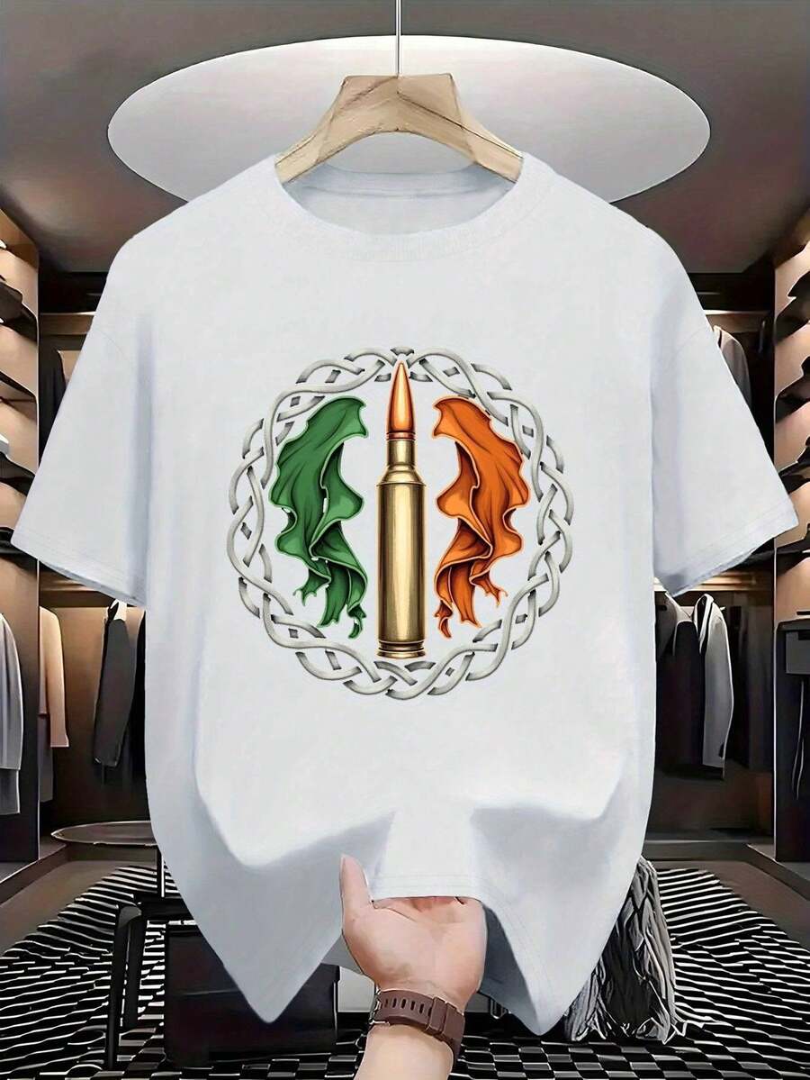 Camiseta de algodón para hombre GILDAN con diseño de bala de nudos celtas - Cuello redondo casual, manga corta, camiseta de verano con patrón geométrico, ajuste regular, negro, perfecta para adultos, camiseta de verano | Camiseta gráfica | Tejido de algodón, camiseta