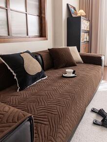 1pc Waterproof Geometric 3D Solid Color Sofa Cushion, Minimalist Style, Anti-Slip Back, Pet-Friendly, Soft Multi-Functional Anti-Dirt Anti-Dust, Holiday Decor Sofa Cover, Backrest Towel Armrest Towel All Season - Brown - View 4