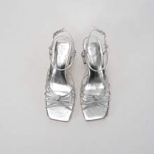 Women's Strappy Sandals Women 2.5-Inch Block Heel Tie Strap Square Toe Casual Comfortable Summer Shoes - 銀色 - 查看 15