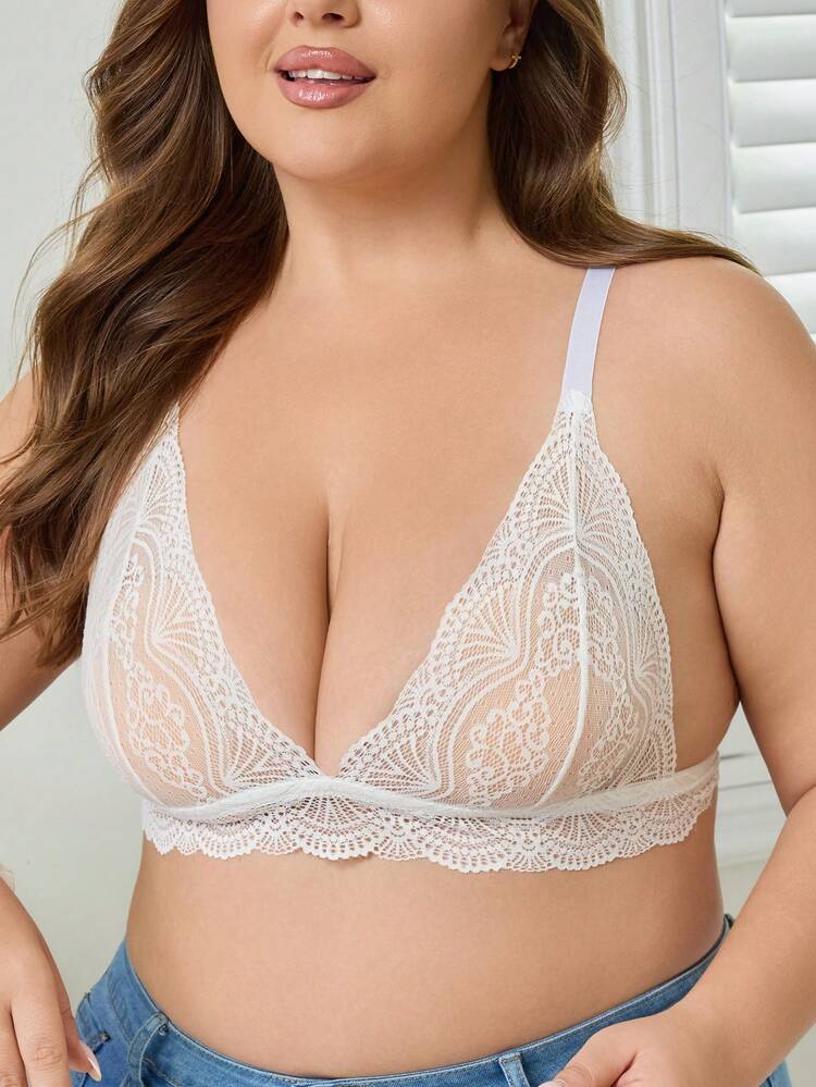 单件式白色蕾丝软垫文胸，加大码露背文胸 - 白色 - 查看 5