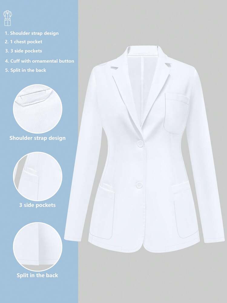 cimmuovere Women's Long Sleeve Multi-Pocket Scrubs Nurse Scrubs Workwear Dentist Healthcare Pet Hospital Laboratory White Coat Spring - White - View 1