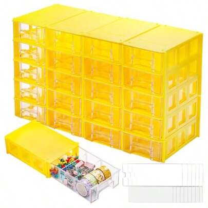 20Pack Drawer Stacking Storage Cabinet Thickened Plastic Desktop Storage Box Desktop Drawer Parts Box For Hardware Small Parts Screws Office Study Yellow