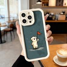 Funda de teléfono con borde protector color negro diseño de oso polar con bandera estrellas fondo azul oscuro para uso diario en cafeterías y viajes Aplicable a los teléfonos de la serie Apple y Galaxy - Blanco - Ver 2