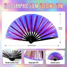 Folding Hand Fan For Men/Womenwith Velvet Bag Large Rave Festival- ColorfulGlow Clack Fan For Electronic Dance Music Party Performance Decorations Purple - 紫色 - 查看 3