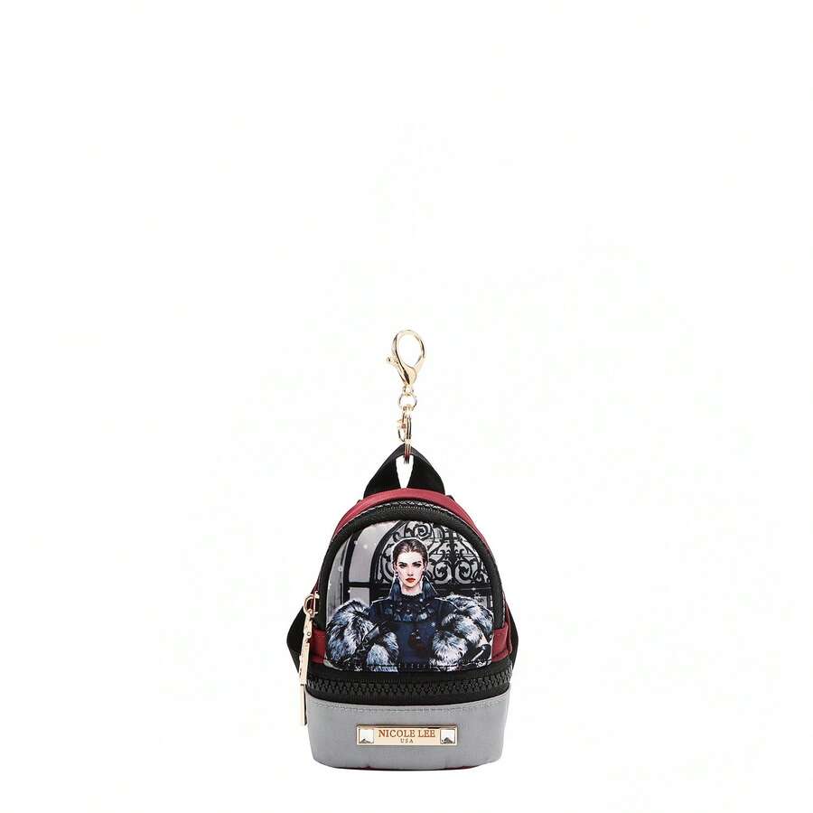 Llavero/Monedero mini Mochila NicoleLee Print Moda - Gris - Ver 1