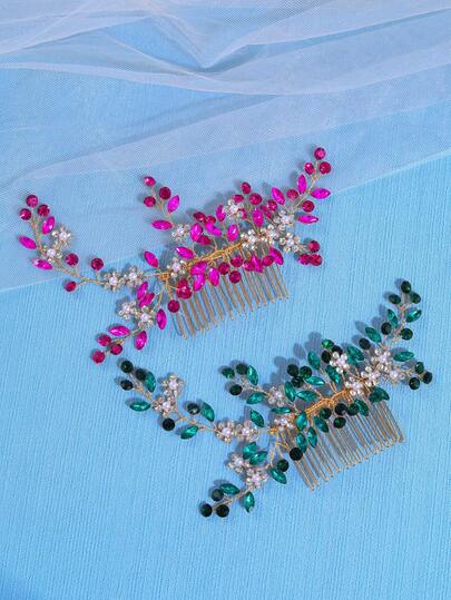 1pc Purple Bridal Elegant Alloy Hair Comb Adorned With Rhinestone & Pearl, Ideal For Wedding, Banquet, Party, Daily Use Royal Tiaras