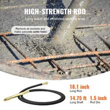 Vibrador de hormigón eléctrico , 1500 W, 16 000 VPM, herramienta vibratoria de hormigón portátil con motor de cobre de 2 HP, vibrador de cemento portátil con eje de 14,75 pies/4,5 m, elimina burbujas de aire y nivela el hormigón - Negro - Ver 3