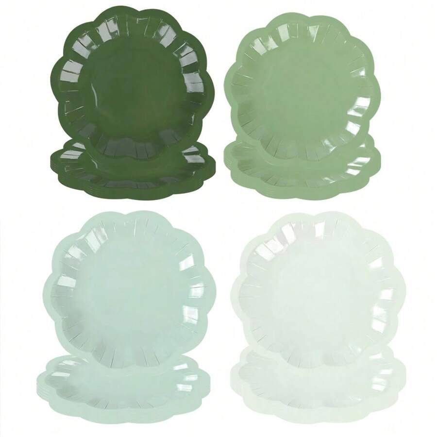 10个/20个/40个/50个装，绿色扇形渐变纸盘，7英寸一次性装饰餐盘/甜点盘，适用于情人节、婚礼、新娘送礼会、圣诞派对用品（绿色） - 綠色 - 查看 1