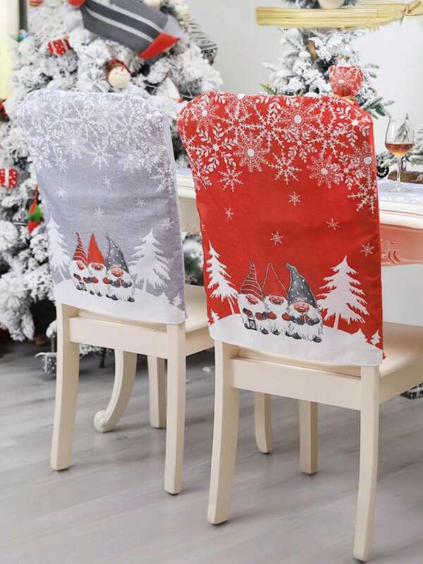 Capa para cadeira com chapéu de Papai Noel e boneco de neve, chapéu vermelho, capa para encosto de cadeira, conjuntos de capas para encosto de cadeira em tecido não tecido para decorações de jantar de Natal