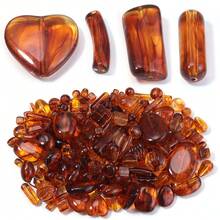 10-100 piezas/paquete Cuentas de ámbar acrílicas asimétricas, cuentas espaciadoras de formas múltiples, cuentas de joyería de moda casual para otoño/invierno en color marrón, cuentas sueltas para manualidades, pulseras, collares, joyería, decoración, colgantes, al por mayor - forma irregular de color ámbar - Ver 6