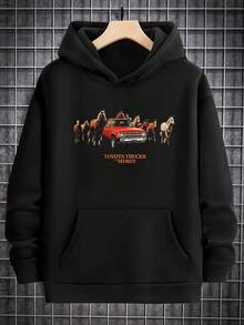 Otoño invierno caliente hoodie hombre casual patrón estampado manga larga sudadera con capucha hombre top - Negro - Ver 2