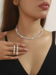 Supra Diamanto Gorgeous-Luxury Shining Bling Crystal Rhinestone Necklace Earrings Set Wedding Party Jewelry 3 In 1