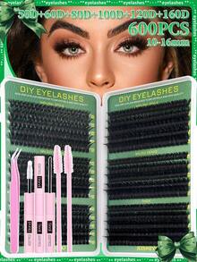 600/570/300/290/270Pcs Lash Extension Kit, DIY Lash Extension Kit, (10-16mm) Individual Lashes Clusters Kit D Curl Eyelash Extension Kit With Bond And Seal And Lash Applicator Tool, Lashes Kit For Daily Use, Party, Travel, Or As A Gift For Your Family And Friends, Lash Clusters, Lash Glue,Colle False Eyelashes Duo,Makeup Lash Clusters Kit,Lashes,Eyelashes,Fake Lashes - 彩色 - 查看 2
