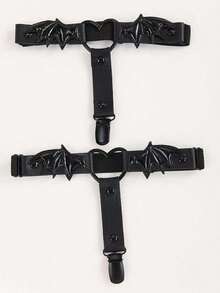 2pcs Women Gothic Style Leg Harness Garter Belt With Bat Wings Decoration And Skirt, Versatile Performance Costume Accessory Halloween Valentine's Day Valentines - 黑色 - 查看 2