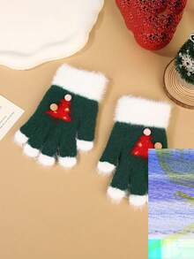 1 Pair Of Autumn And Winter Cartoon Christmas Knitted Gloves For Children's Cold Protection, Finger Warmth, Outdoor Cycling, Winter Outdoor For Toddlers And Children, Suitable For Students To Go To School, Suitable For Children Aged 3 To 8 - Multicolor - View 3