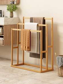 Modern Wooden Freestanding Bathroom Towel Rack - Space-Saving Floor-Standing Towel Storage Rack With Multiple Shelves, Light Brown And Brown, Ideal For Home Use, Bathroom Storage Solution | Minimalist Design | Wooden Frame, Bathroom Storage Rack And Shelving, Towel Rack - Multicolor - View 5