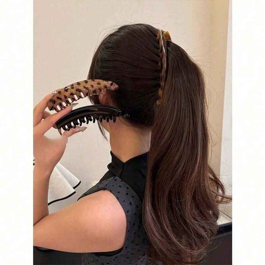 1pc Autumn/Winter Leopard Print Caramel Color Oversized Banana Hair Claw Clip, Suitable For Thick Hair, Stylish And Chic, Fit For Daily Wear, Travel, Photography Decoration Accessories Hair Clips Claw Clips Hair Claws Hair Barrettes, School Stuff - Nhiều màu - Xem 1