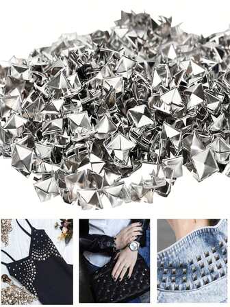100pcs Square Pyramid Studs, 4-Prong Metal Stud Rivets, Sharp Tip Accessories, Suitable For Clothing, Bags, Shoes, Punk Rock Crafts, Can Be Used For DIY Leather Rivets, Bags, Clothes, Shoes, Etc.