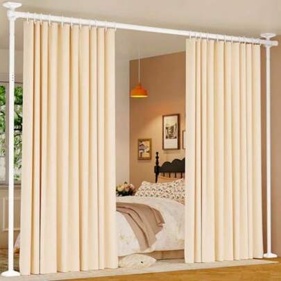 Room Divider Curtain Rod - No Drilling Partition Room Dividers 122-305cm H 70-177cm(W) Adjustable Heavy Duty Partition Space Separator Freestanding Wall Divider For Room Separation White