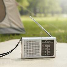 ARISE - Mini radio portatile FM/AM ricaricabile con luce LED | Dimensioni compatte 12*2,7*6,9 cm | Facile da trasportare | Ideale per la casa, il campeggio o le emergenze: nero e argento - Argento - Visualizzare 1