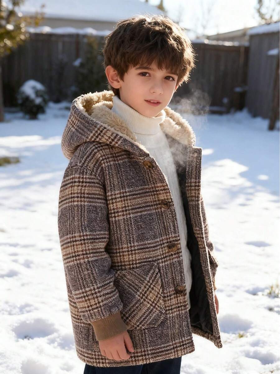 Tween Boys' Casual Fashionable Plaid Beige Jacket