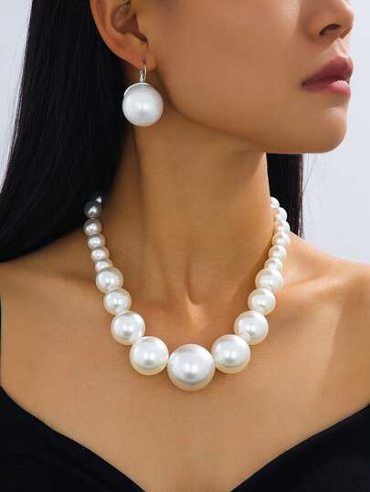 1 Set di gioielli eleganti e alla moda con design esagerato, composto da collana e orecchini con perle, adatto per l'uso quotidiano, regali per le vacanze, riunioni con amici, banchetti, viaggi, servizi fotografici di moda, accessori per passerella.