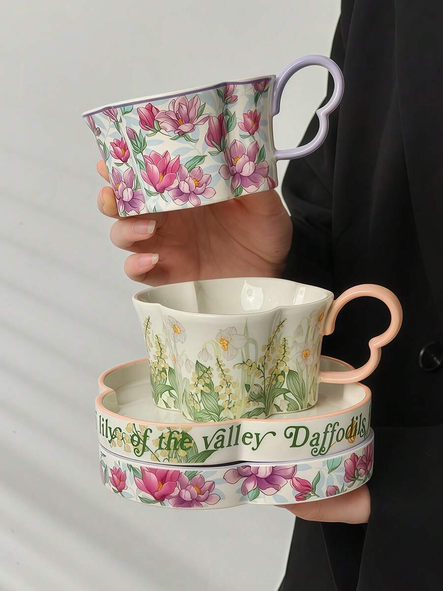 一套紫色优雅咖啡杯碟,陶瓷材质,设计巧妙,时尚ins风,增添少女魅力,可爱又奢华。 - 彩色 - 查看 1