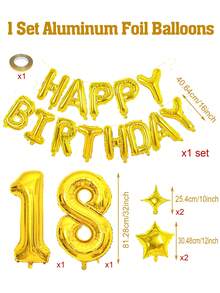 1 set Banderoles et ballons en feuille d'or pour 18e anniversaire, ballons de fête multicolores réutilisables, décoration de fond de fête d'anniversaire intérieur/extérieur, accessoires de décoration photo pour fête d'anniversaire 18e, 40e, 50e, 60e, ballons de décoration d'anniversaire, fournitures de décoration de fête, ballons, convient pour fête d'anniversaire, décoration d'anniversaire, décoration de chambre, décoration de la maison, cadeau d'anniversaire - Doré - Voir 16