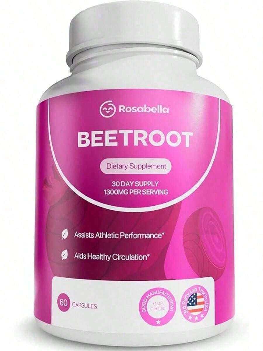 Rosabella Organic Beet Root Capsules – 1300mg Beetroot Powder Natural Energy & Endurance Support, Non-GMO, Lab-Tested Beet Supplement - 120 Capsules, 60-Day Supply - 60 片(1 包) - 查看 1