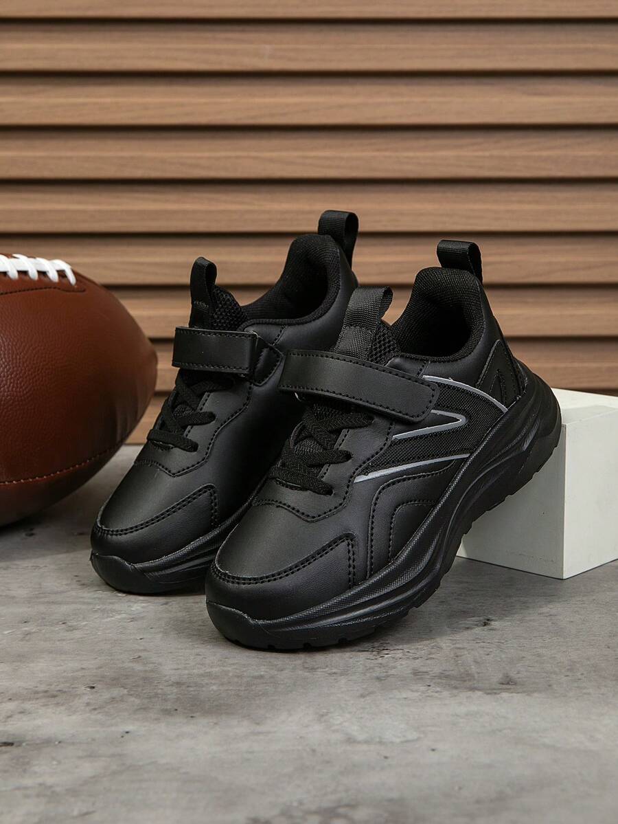 1 par de zapatillas deportivas casuales transpirables para niños, zapatillas deportivas ligeras y de moda con degradado de color para actividades al aire libre - Negro - Ver 1