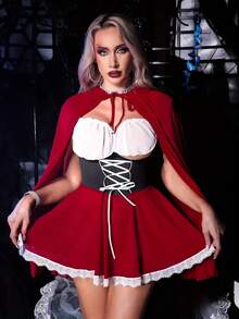 1件圣诞派对服装小红帽斗篷，带帽红色仙女公主斗篷，适用于各种节日派对和角色扮演 - 彩色 - 查看 5