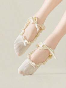 1pair White Ballet Shoes Socks For Women With Lace Tie Short Socks,Japanese Style, Fall - White - View 9