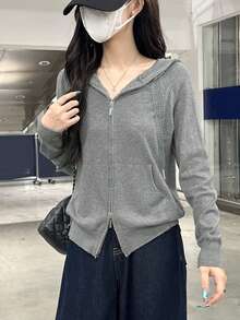 Fashionable Loose Casual Cardigans For Petite Women - Grey - View 2