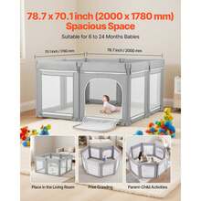 Baby Playpen, 78.7″ X 70.1″ Extra Large Toddlers Playpen, Foldable Baby Fence Play Yard With Zippered Door & Soft Breathable Mesh, Indoor Outdoor Safety Activity Center - Great Gift For Toddlers - Foldable 5500+sq.in. - 查看 2