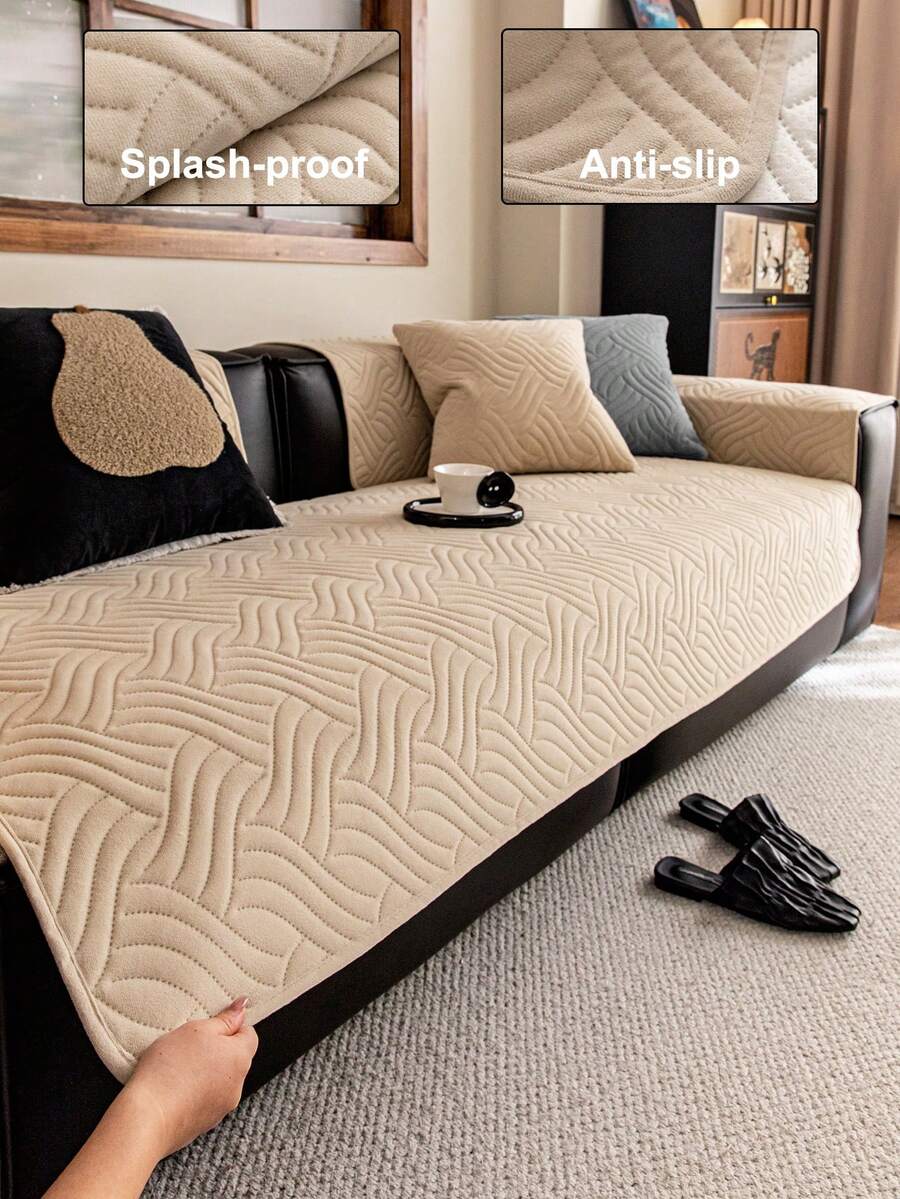 1 pezzo Cuscino per divano impermeabile con motivo geometrico 3D a tinta unita, stile minimalista, retro antiscivolo, adatto agli animali domestici, morbido e multifunzionale, anti-sporco e anti-polvere, copridivano decorativo per le vacanze, adatto per schienale, braccioli, universale, adatto per tutte le stagioni - Cachi - Visualizzare 1