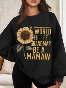 In A World Full Of Grandmas Be A Mamaw Suower Graphic Sweatshirt Women Oversized Crewneck Pullover Casual Autumn Winter Outfit Gift For Grandma Mother Day Birthday - màu đen - Xem 1