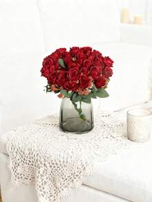 1/80 pièces Bouquet de roses en soie avec fruits en mousse artificielle, convient pour la décoration d'automne, le bouquet de mariée de la Saint-Valentin, le vase de mariage, la maison, le restaurant, la décoration de chambre, les fêtes, les anniversaires, la décoration de jardin extérieur - Rouge - Voir 7