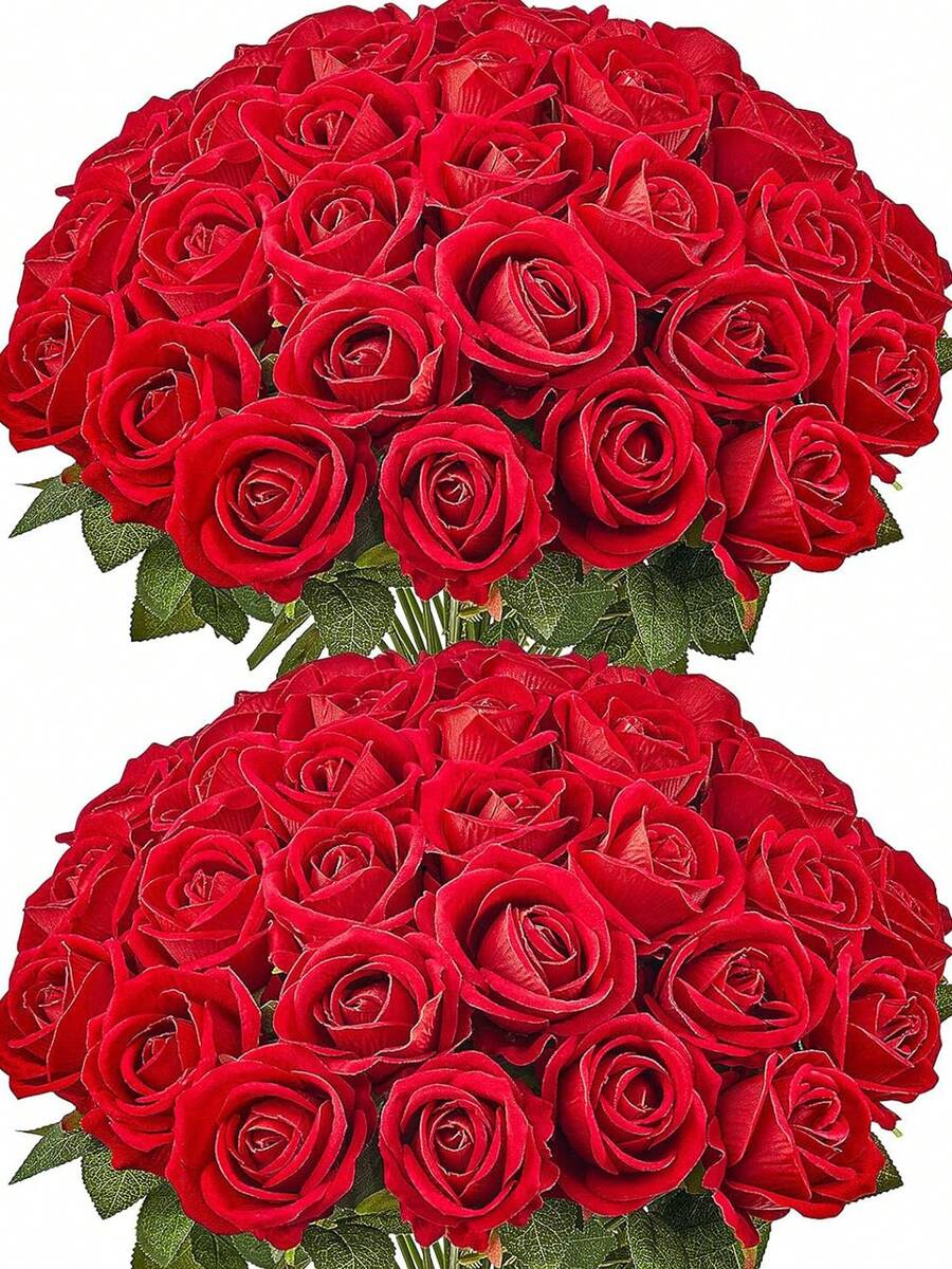 50 Pcs Artificial Roses In Bulk, Fake Silk Roses Realistic White Roses ...