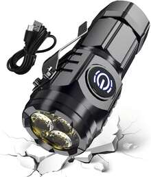 Mini LED Flashlights High, Flashlights, Flashlight 5 Modes Torch, Rechargeable Flashlights Torch, Waterproof Emergencyyy Flashlights, Flash Light Accessories For Outdoor, Camping, Hiking - Black - View 1