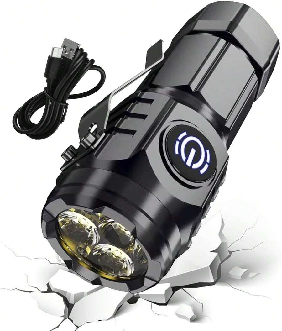 Mini LED Flashlights High, Flashlights, Flashlight 5 Modes Torch, Rechargeable Flashlights Torch, Waterproof Emergencyyy Flashlights, Flash Light Accessories For Outdoor, Camping, Hiking - Black - View 1