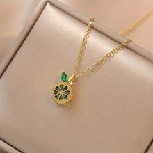 Women's Elegant Cute Lemon Pendant Necklace - Gold Tone Chain With Green Embellishments, Suitable For Daily And Party Use, Jewelry Gift, Perfect For Layering All Year Round, Exquisite Craftsmanship, Essential For Fashion Enthusiasts - 金色 - 查看 1