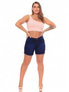 Women Denim Shorts - Rửa tối - Xem 6